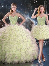 Shining Beading and Ruffles 15th Birthday Dress Yellow Green Lace Up Sleeveless Floor Length
