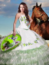 Lovely White Lace Up Square Embroidery and Ruffled Layers Sweet 16 Dresses Organza Sleeveless