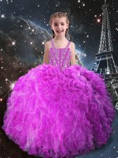 Top Selling Floor Length Fuchsia Little Girls Pageant Dress Wholesale Straps Sleeveless Lace Up