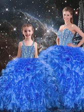  Sweetheart Sleeveless Quinceanera Dresses Floor Length Beading and Ruffles Royal Blue Organza