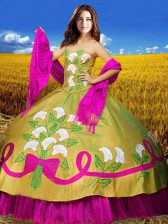 Fashionable Multi-color Lace Up Sweetheart Embroidery Sweet 16 Dresses Taffeta Sleeveless
