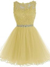 Colorful Light Yellow Scoop Neckline Beading and Lace and Appliques Prom Dress Sleeveless Zipper