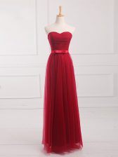 Comfortable Floor Length Wine Red Vestidos de Damas Sweetheart Sleeveless Lace Up