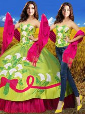  Organza and Taffeta Sleeveless Floor Length Quince Ball Gowns and Embroidery