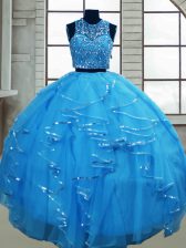  Tulle Sleeveless Floor Length 15th Birthday Dress and Beading and Ruffles