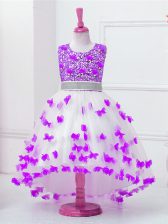 Fashion High Low Zipper Child Pageant Dress White for Wedding Party with Appliques and Sequins