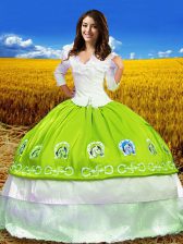  Yellow Green Taffeta Lace Up Quinceanera Gowns 3 4 Length Sleeve Floor Length Embroidery