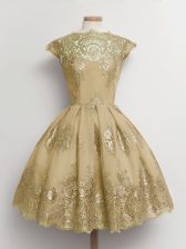 Elegant Cap Sleeves Knee Length Lace Lace Up Quinceanera Court of Honor Dress with Brown