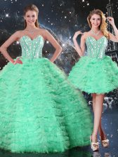 Great Floor Length Apple Green Quinceanera Gown Sweetheart Sleeveless Lace Up