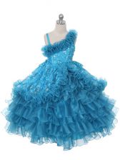 Perfect Sleeveless Lace Up Floor Length Lace and Ruffles and Ruffled Layers Little Girls Pageant Dress