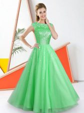 Customized Green Sleeveless Beading and Lace Floor Length Quinceanera Court of Honor Dress