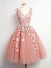 Beauteous Sleeveless Lace Up Knee Length Lace Court Dresses for Sweet 16