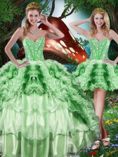  Multi-color Lace Up Sweetheart Beading and Ruffles and Ruffled Layers Quinceanera Dress Organza Sleeveless