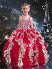 Most Popular Ball Gowns Little Girls Pageant Dress Wholesale Wine Red Straps Organza Sleeveless Floor Length Lace Up