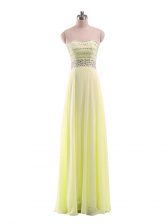 Fashionable Yellow Prom Evening Gown Prom and Military Ball with Beading Strapless Sleeveless Zipper
