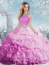 Charming Floor Length Two Pieces Sleeveless Lilac Quinceanera Dress Clasp Handle