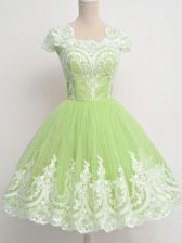 Pretty Yellow Green Dama Dress Prom and Party and Wedding Party with Lace Square Cap Sleeves Zipper