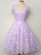 Cheap Knee Length A-line Cap Sleeves Lavender Court Dresses for Sweet 16 Lace Up