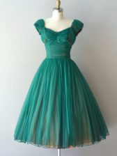 Eye-catching V-neck Cap Sleeves Chiffon Quinceanera Dama Dress Ruching Zipper
