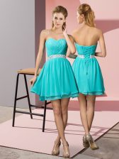  Aqua Blue A-line Beading Lace Up Chiffon Sleeveless Mini Length
