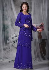  Sleeveless Chiffon Floor Length Zipper in Blue with Beading