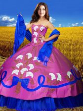  Taffeta Sweetheart Sleeveless Lace Up Embroidery Sweet 16 Dress in Multi-color