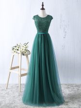 Eye-catching Green Sleeveless Beading Prom Evening Gown