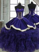 Lovely Floor Length Lace Up Sweet 16 Dress Purple for Military Ball and Sweet 16 and Quinceanera with Ruffles
