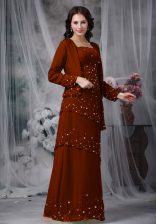 Lovely Straps Sleeveless Prom Evening Gown Floor Length Beading Brown Chiffon