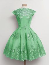  Green A-line Scalloped Cap Sleeves Tulle Knee Length Lace Up Lace Quinceanera Court Dresses