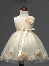  Tulle Sleeveless Knee Length Pageant Gowns For Girls and Hand Made Flower