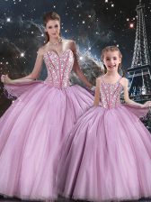  Sweetheart Sleeveless Sweet 16 Quinceanera Dress Floor Length Beading Lilac Tulle
