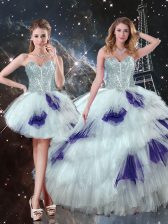 Dynamic Floor Length Multi-color Quinceanera Gowns Tulle Sleeveless Beading and Ruffled Layers and Sequins