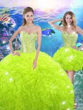 Nice Yellow Green Lace Up 15 Quinceanera Dress Beading and Ruffles Sleeveless Floor Length