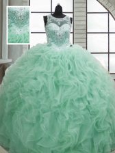  Apple Green Sweet 16 Quinceanera Dress Military Ball and Sweet 16 and Quinceanera with Beading and Ruffles Scoop Sleeveless Lace Up