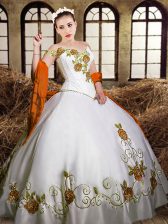 White Lace Up Quinceanera Gown Embroidery Sleeveless Floor Length