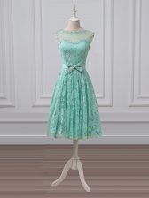 Perfect Knee Length Empire Sleeveless Apple Green Quinceanera Dama Dress Lace Up