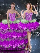 Fantastic Multi-color Quinceanera Gowns Military Ball and Sweet 16 and Quinceanera with Beading and Ruffles and Ruffled Layers Sweetheart Sleeveless Lace Up