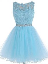  Mini Length A-line Sleeveless Baby Blue Prom Dresses Zipper