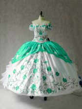  Cap Sleeves Floor Length Embroidery and Ruffles Lace Up Quinceanera Dress with Multi-color