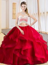 Comfortable Tulle Sleeveless Floor Length 15 Quinceanera Dress and Beading and Ruffles