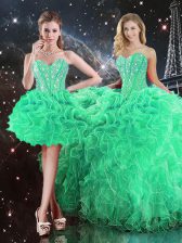  Organza Sleeveless Floor Length 15th Birthday Dress and Beading and Ruffles