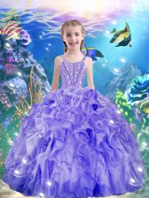 Wonderful Purple Girls Pageant Dresses Quinceanera and Wedding Party with Beading and Ruffles Straps Sleeveless Lace Up