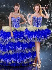  Beading and Ruffles and Ruffled Layers Vestidos de Quinceanera Multi-color Lace Up Sleeveless Floor Length