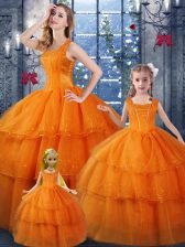  Organza Straps Sleeveless Lace Up Ruffled Layers Quinceanera Gown in Orange