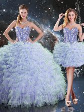  Lavender Lace Up Sweetheart Beading and Ruffles Vestidos de Quinceanera Organza Sleeveless