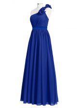  Royal Blue Empire Ruffles and Ruching Quinceanera Court Dresses Zipper Chiffon Sleeveless Floor Length
