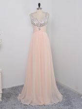 High Class Peach Sleeveless Floor Length Sequins Zipper 