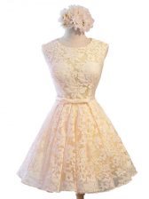 Super Belt Damas Dress Champagne Lace Up Sleeveless Knee Length