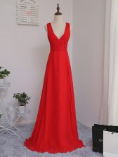  Chiffon Sleeveless Floor Length Vestidos de Damas and Ruching